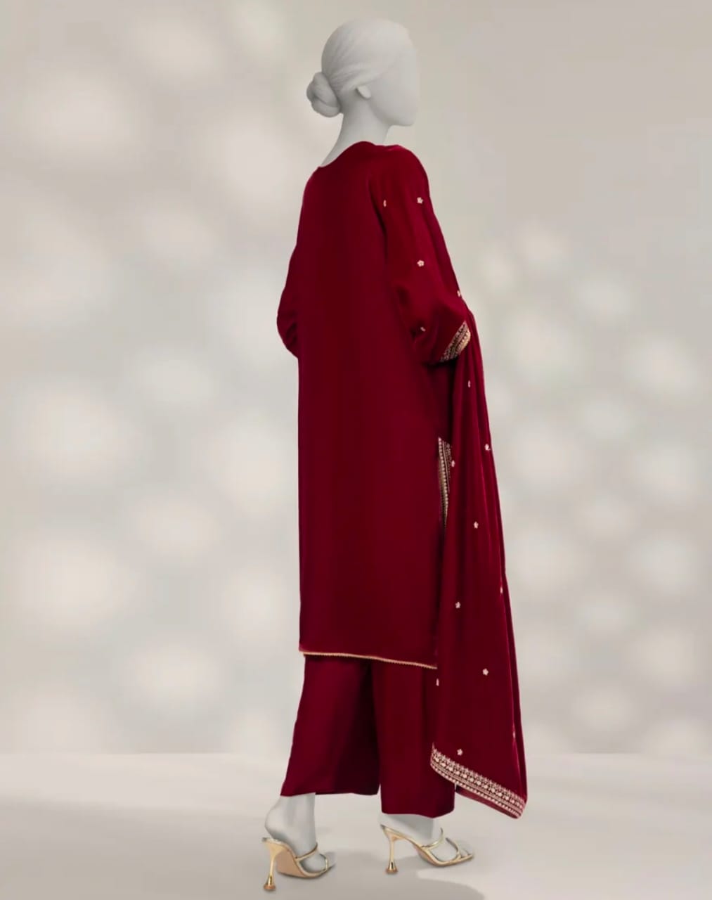 MAROON VELVET EMBROIDERED UNSTITCHED 3PC