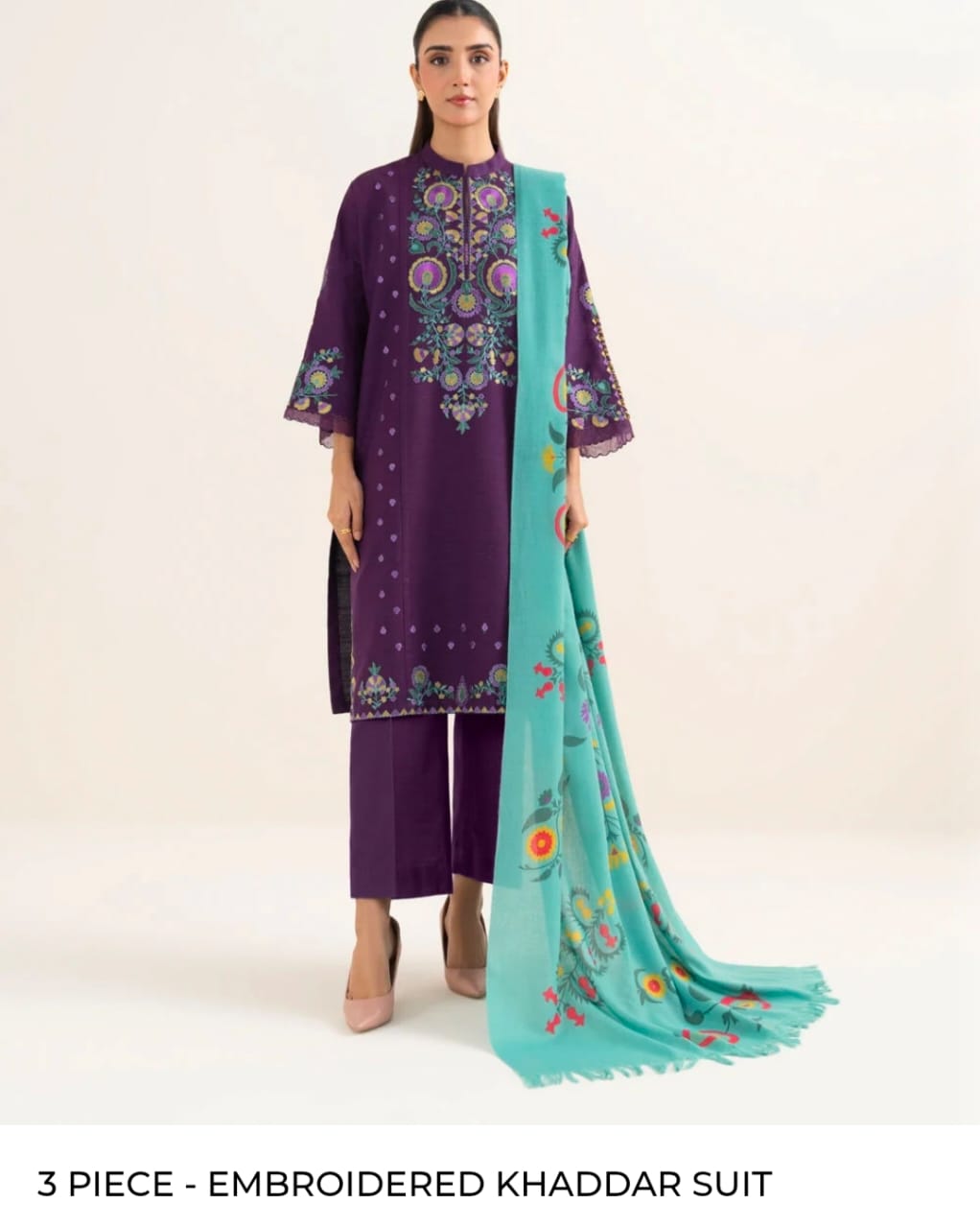 3PC EMBROIDERED KHADDAR SUIT
