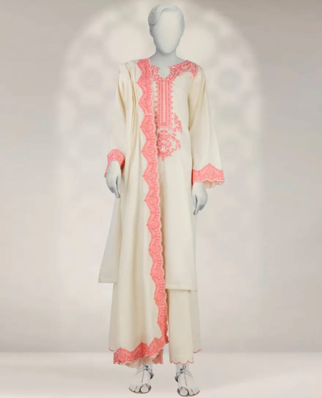 OFF WHITE KARANDI EMBROIDERED UNSTITCHED 3PC