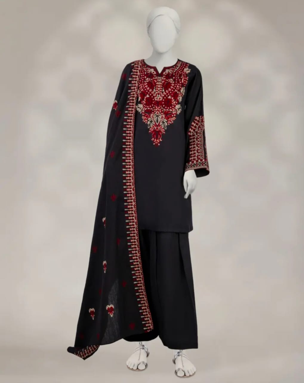 BLACK KARANDI EMBROIDERED UNSTITCHED 3PC