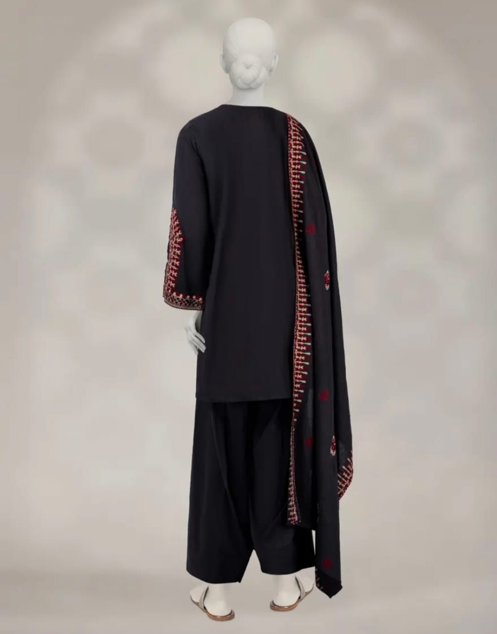 BLACK KARANDI EMBROIDERED UNSTITCHED 3PC